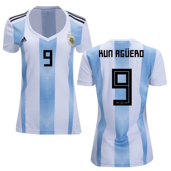 Women's Argentina #9 Kun Aguero Home Soccer Country Jersey - Click Image to Close